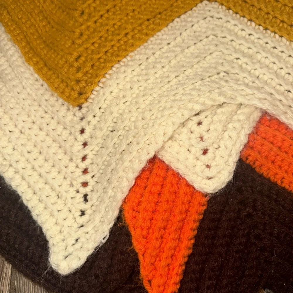Handmade Crochet Multicolor Chevron Knit Fall Autumn Granny Cottagecore Winter